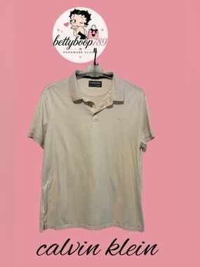 Calvin Klein Men's Light Cream Polo with Subtle Dot Texture